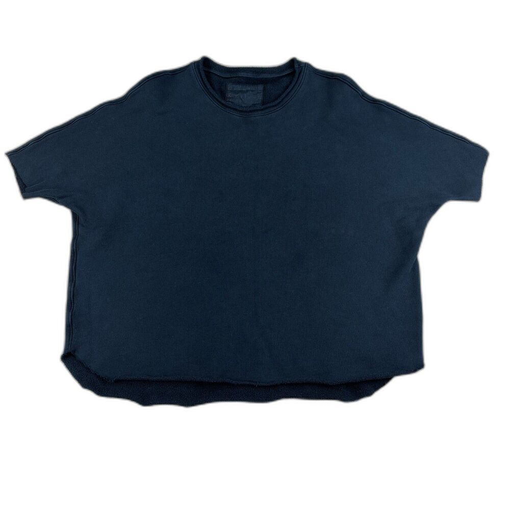 Frank & Eileen Rolled Crew Neck Sweater Women's One Size Black Pullover Raw Hem